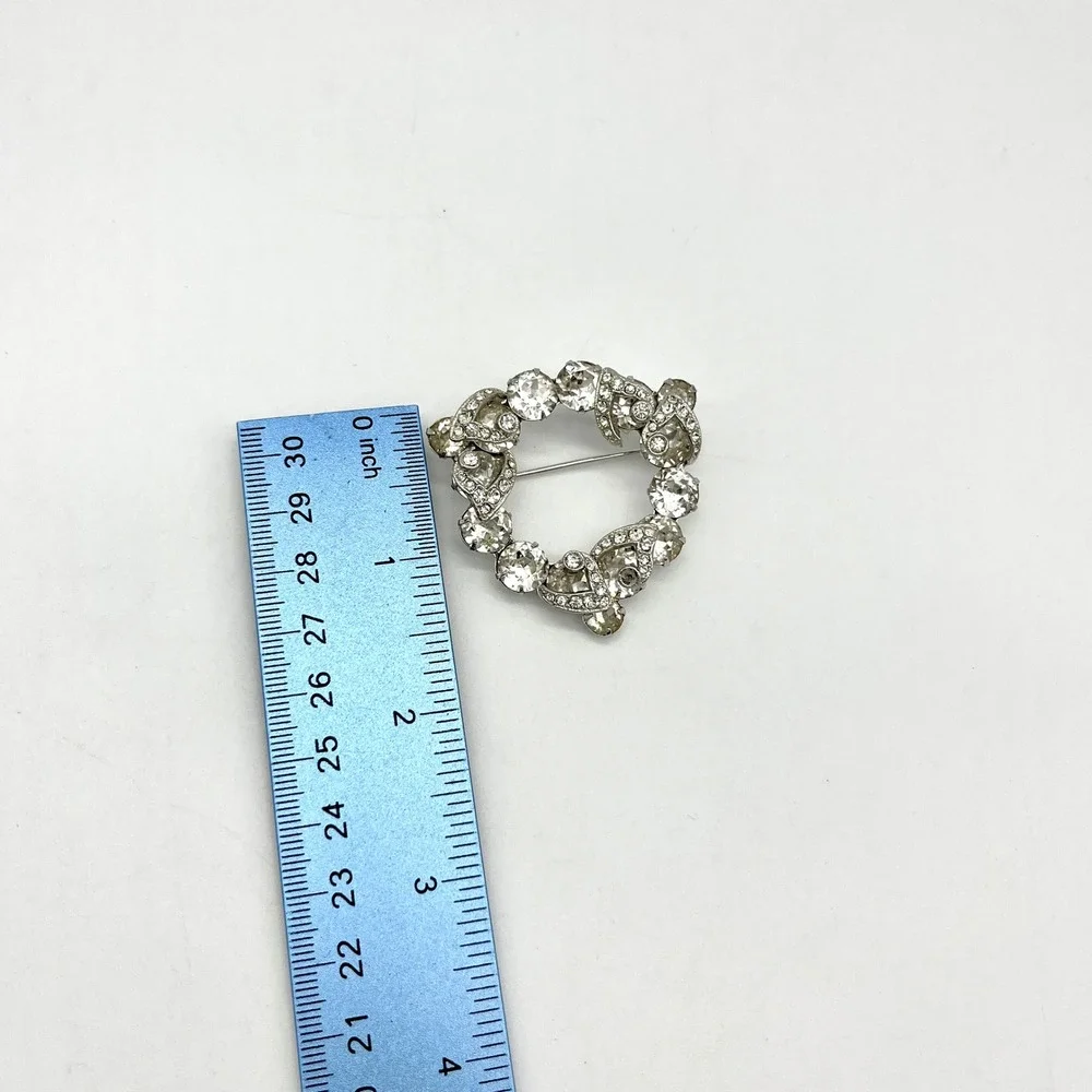 Eisenberg Rhinestone Brooch Round Wreath Pin Silver Tone Vintage Jewelry‎